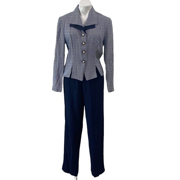 Breakin' Loose VINTAGE matching jacket pant suit NAVY Striped sz 11/12 SMALL - Picture 1 of 15